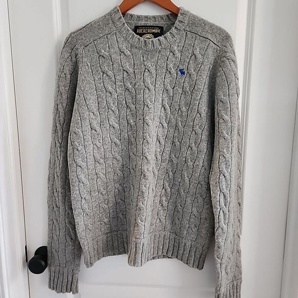 Abercrombie & Fitch Vintage Wool Cashmere Fisherman Cable Knit Sweater Mens L - Picture 1 of 7
